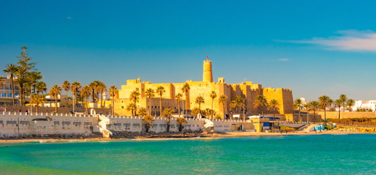 Monastir in Tunisia is an ancient city and popular tourist destination on the Mediterranean Sea.